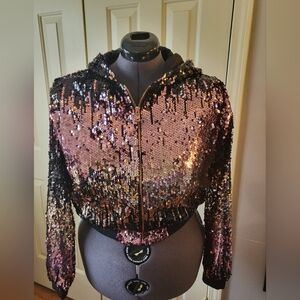 Forever 21 Sequin Hooded Crop Jacket 0X
